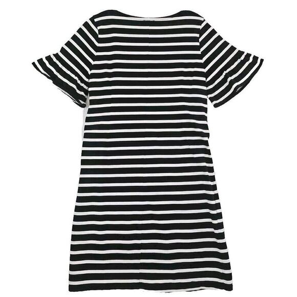 J. Crew ~Woman Size M~ Black/White Striped Knit Bell Sleeve Shift Dress Casual. - Picture 9 of 9